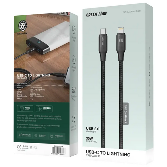 Green Lion USB-C to Lightning TPE Cable - Black