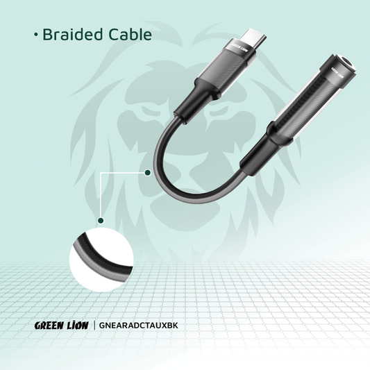 Green Lion Earphone Adapter USB-C to 3.5 Aux 12CM - Black