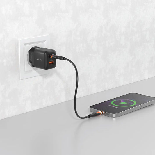 Green Lion Ultra Compact GaN Wall Charger EU Pin A+C 20W (with C to C / C to L Cable) - Black